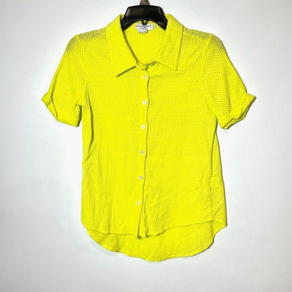 Lili Sidonio Molly Bracken Button Up Blouse Top Womens S Yellow Collared Eyelet